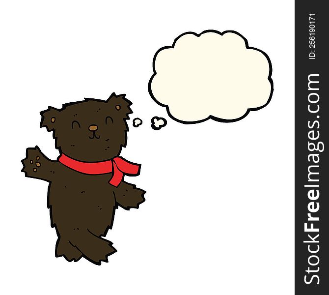 Cartoon Waving Teddy Black Bear With Thought Bubble