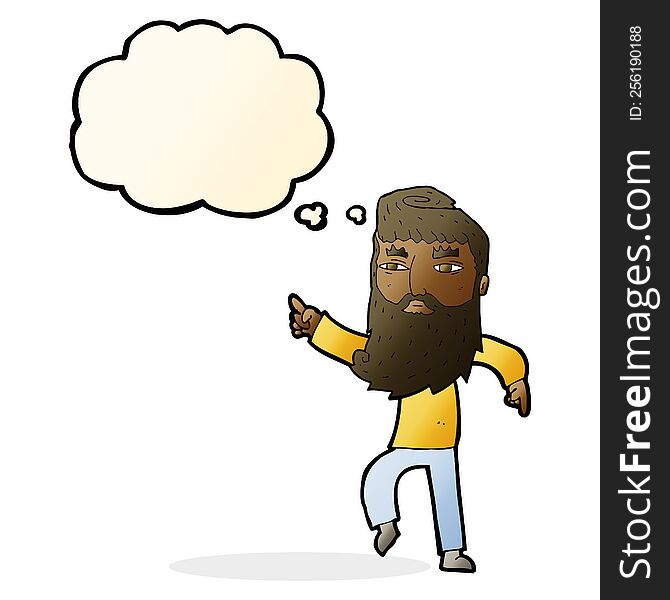 Cartoon Bearded Man Pointing The Way With Thought Bubble