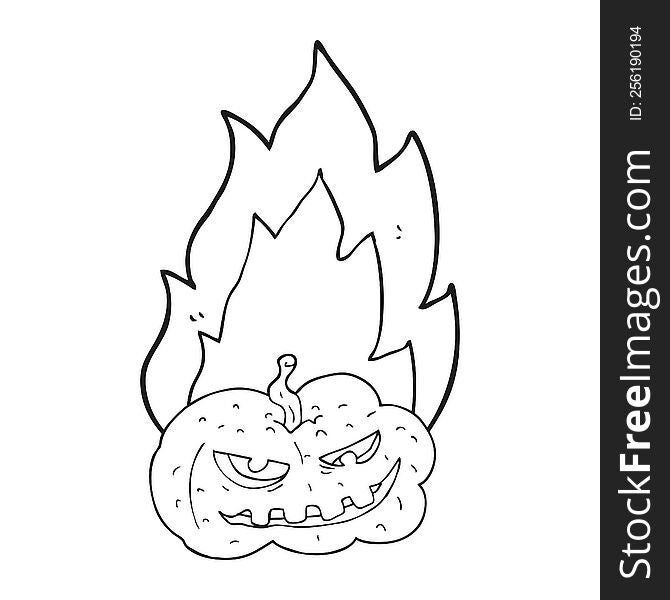Black And White Cartoon Flaming Halloween Pumpkin