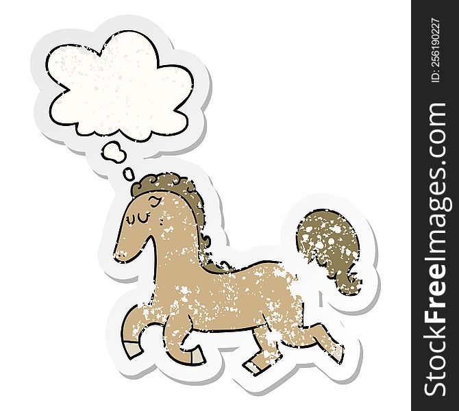 Cartoon Horse Running And Thought Bubble As A Distressed Worn Sticker