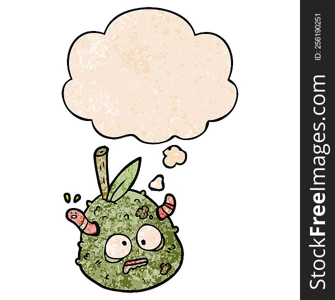 cartoon old pear with thought bubble in grunge texture style. cartoon old pear with thought bubble in grunge texture style