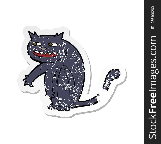 retro distressed sticker of a cartoon black cat