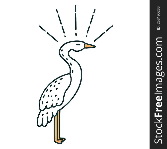 illustration of a traditional tattoo style standing stork
