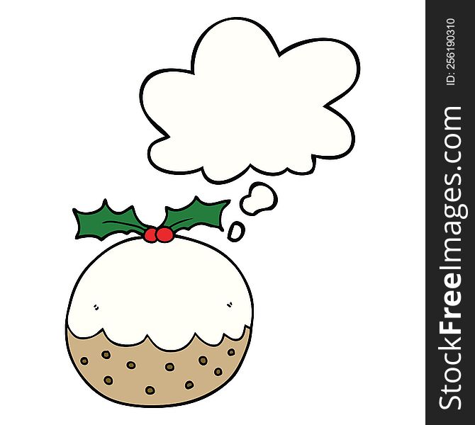 cartoon christmas pudding with thought bubble