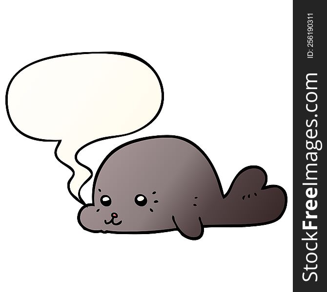 cartoon baby seal with speech bubble in smooth gradient style