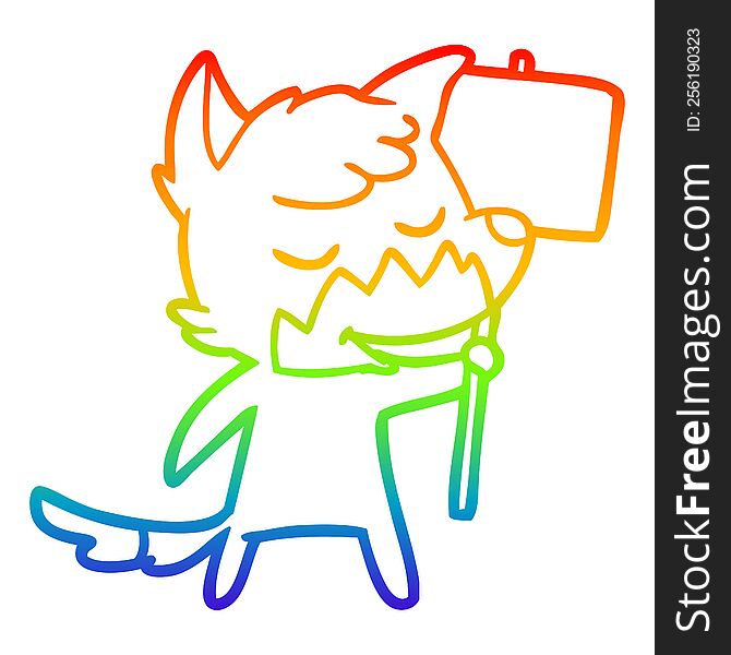 Rainbow Gradient Line Drawing Friendly Cartoon Fox
