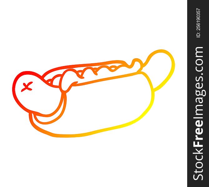 warm gradient line drawing of a fresh tasty hot dog