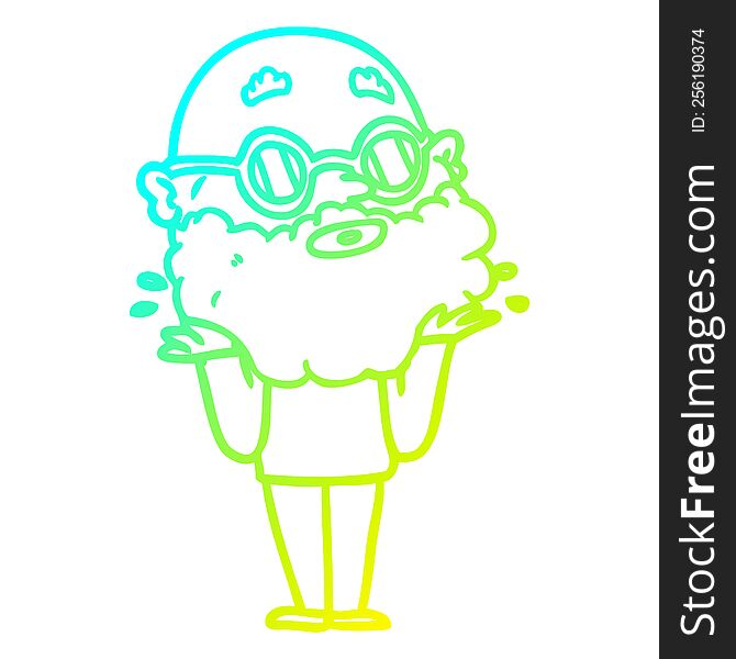 cold gradient line drawing cartoon curious man with beard and sunglasses