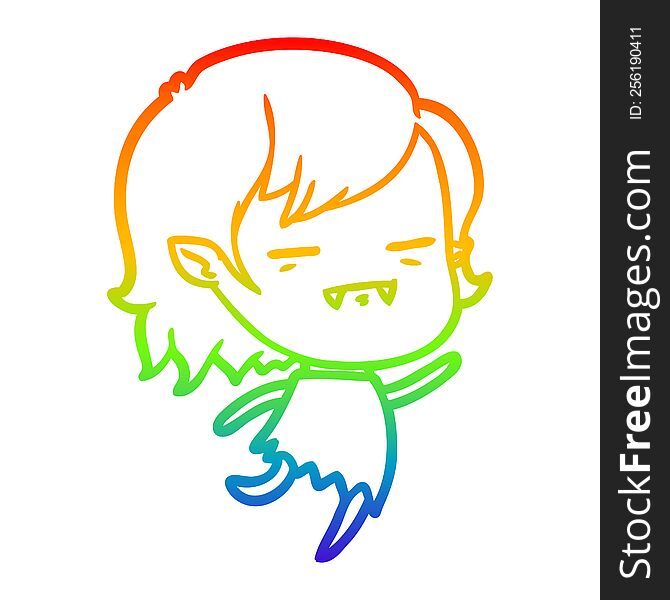 rainbow gradient line drawing of a cartoon undead vampire girl