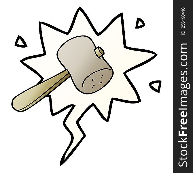 Cartoon Mallet And Speech Bubble In Smooth Gradient Style