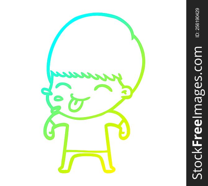 Cold Gradient Line Drawing Funny Cartoon Boy