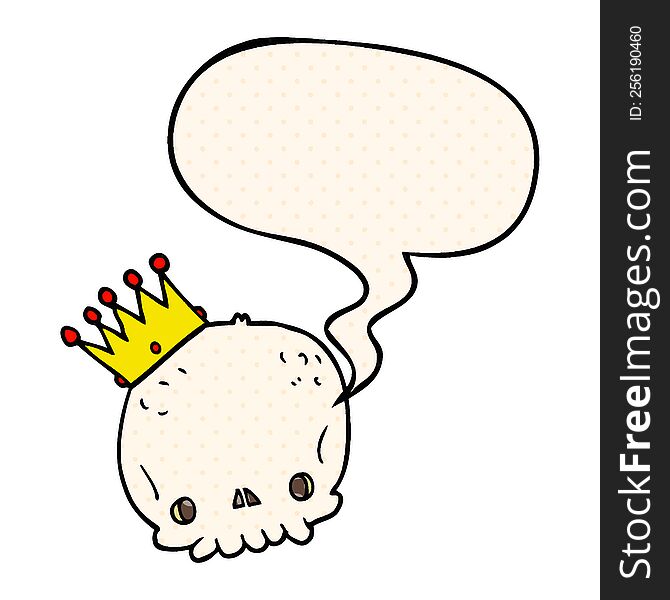 cartoon skull with crown with speech bubble in comic book style. cartoon skull with crown with speech bubble in comic book style