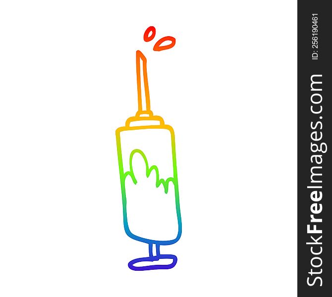 rainbow gradient line drawing of a cartoon needle full of blood