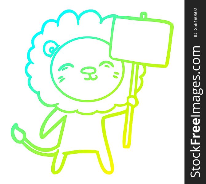 Cold Gradient Line Drawing Cartoon Lion With Protest Sign