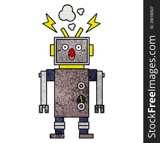 Retro Grunge Texture Cartoon Malfunctioning Robot