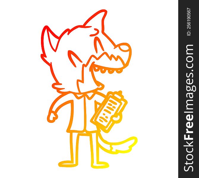 warm gradient line drawing of a laughing fox salesman