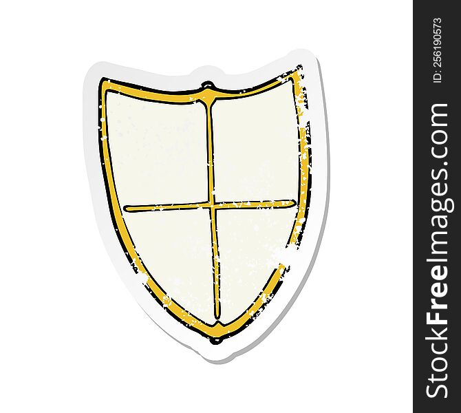 retro distressed sticker of a cartoon heraldic shield