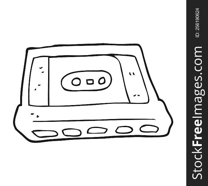 freehand drawn black and white cartoon cassette tape