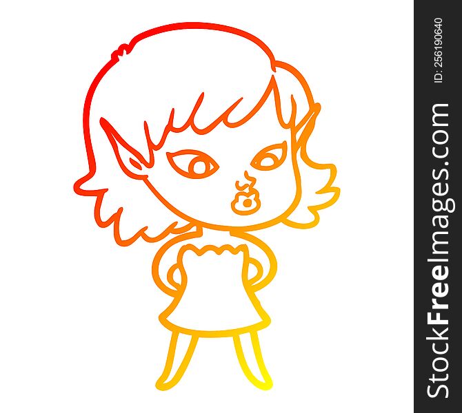 Warm Gradient Line Drawing Pretty Cartoon Elf Girl