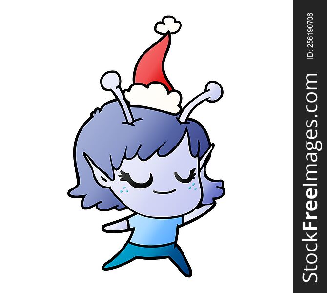 Smiling Alien Girl Gradient Cartoon Of A Wearing Santa Hat