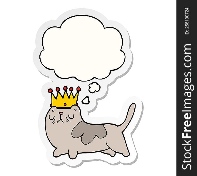 cartoon arrogant cat with thought bubble as a printed sticker