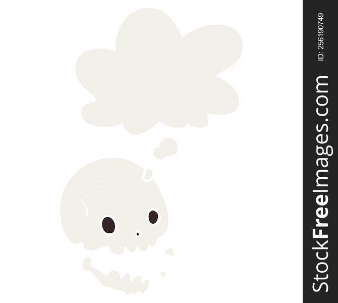 cartoon spooky skull with thought bubble in retro style