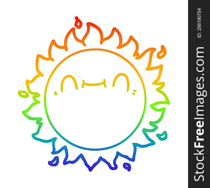 Rainbow Gradient Line Drawing Happy Cartoon Sun