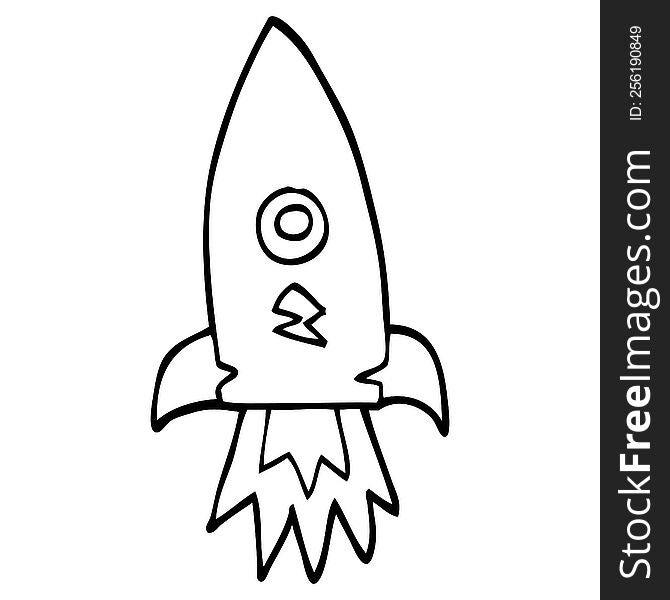 line drawing cartoon space rocket