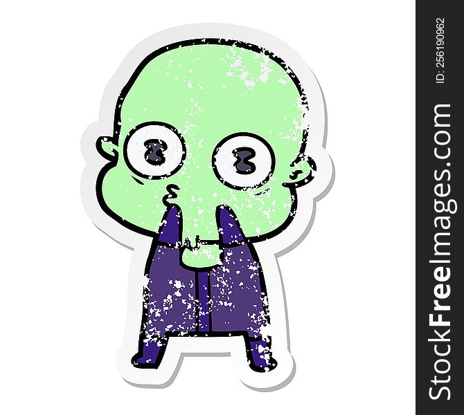 Distressed Sticker Of A Cartoon Weird Bald Spaceman