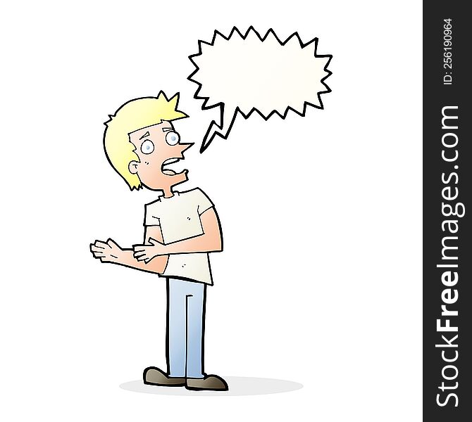 Cartoon Man Making Excuses With Speech Bubble