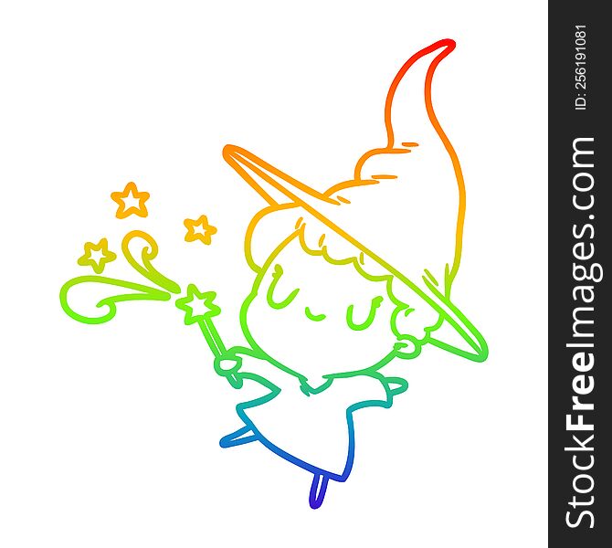 rainbow gradient line drawing cute witch casting spell