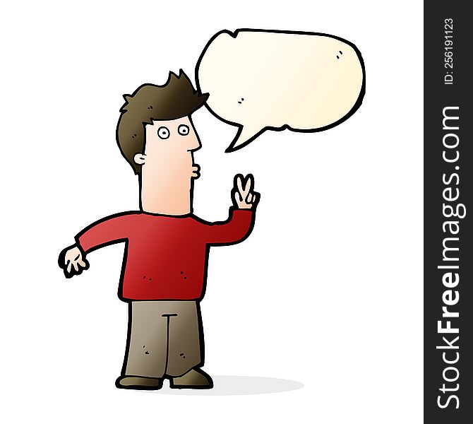 cartoon man signaling with hand with speech bubble