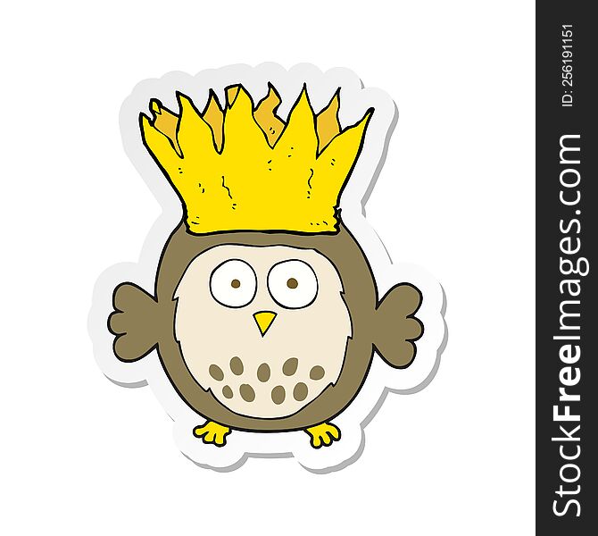sticker of a cartoon owl wearing paper crown christmas hat