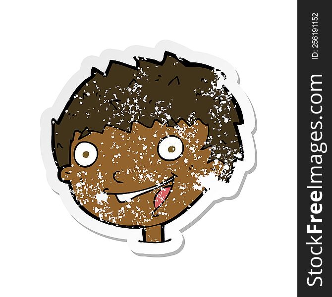 Retro Distressed Sticker Of A Cartoon Laughing Boy