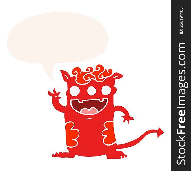 Cartoon Halloween Monster And Speech Bubble In Retro Style