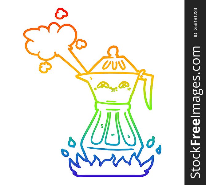 Rainbow Gradient Line Drawing Cartoon Coffee Pot