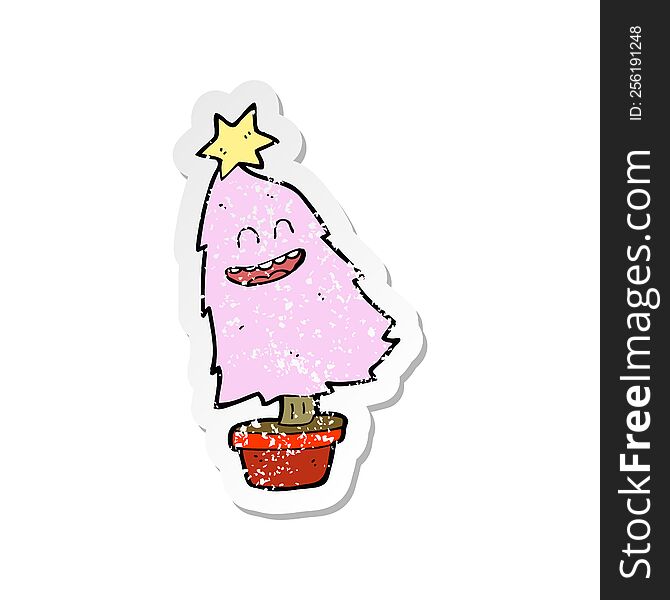 Retro Distressed Sticker Of A Cartoon Dancing Christmas Tree