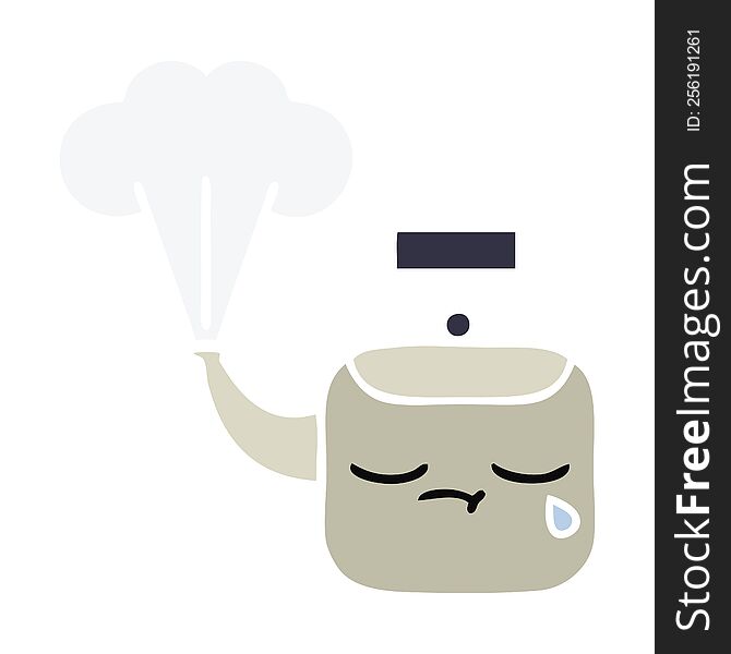 flat color retro cartoon of a steaming kettle