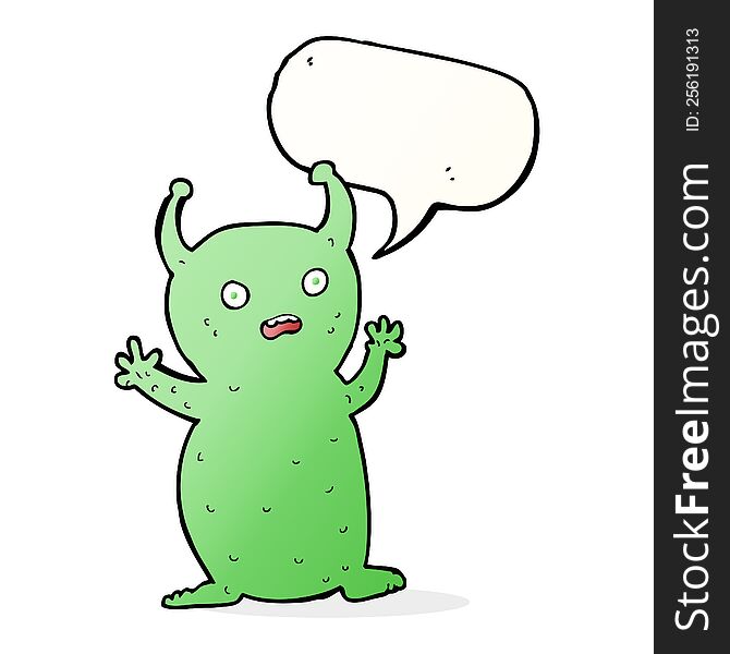 cartoon funny little alien with speech bubble