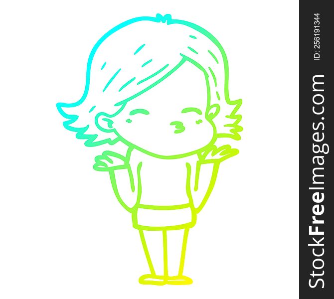 Cold Gradient Line Drawing Cartoon Confused Woman