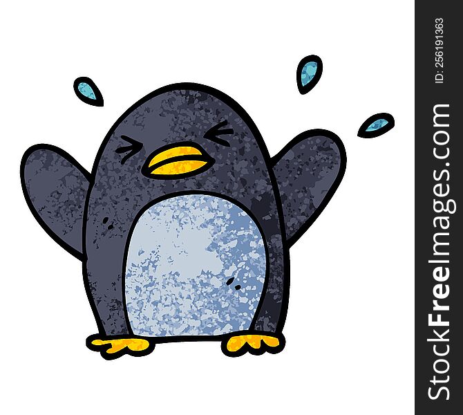 Grunge Textured Illustration Cartoon Flapping Penguin