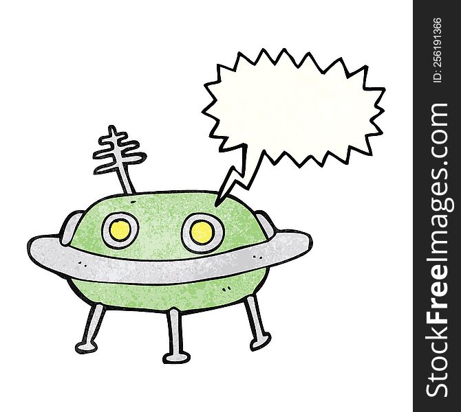 Speech Bubble Textured Cartoon Alien Spaceship
