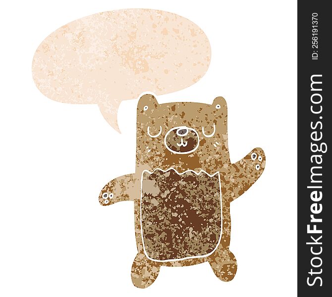 Cartoon Bear And Speech Bubble In Retro Textured Style