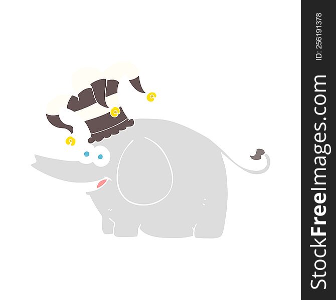 flat color illustration of a cartoon elephant wearing circus hat