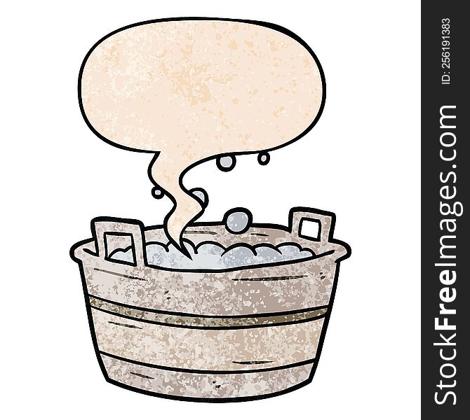 Cartoon Old Tin Bath Full Of Water And Speech Bubble In Retro Texture Style