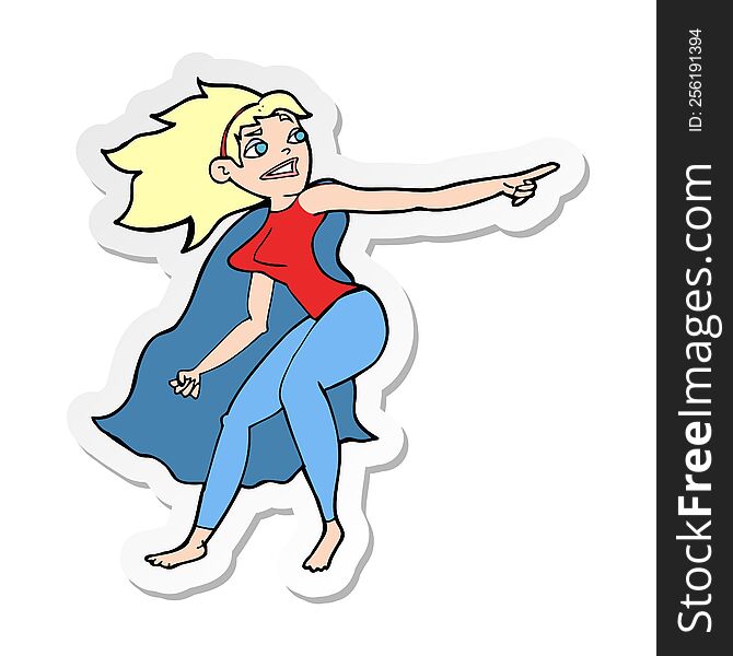 sticker of a cartoon superhero woman pointing