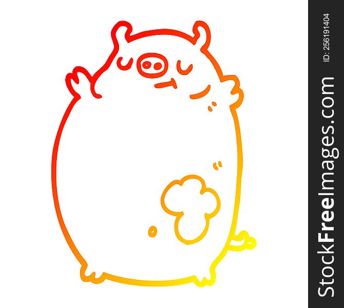Warm Gradient Line Drawing Cartoon Fat Pig