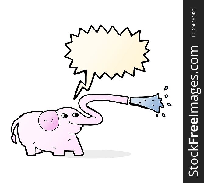 Cartoon Elephant Squirting Water With Speech Bubble