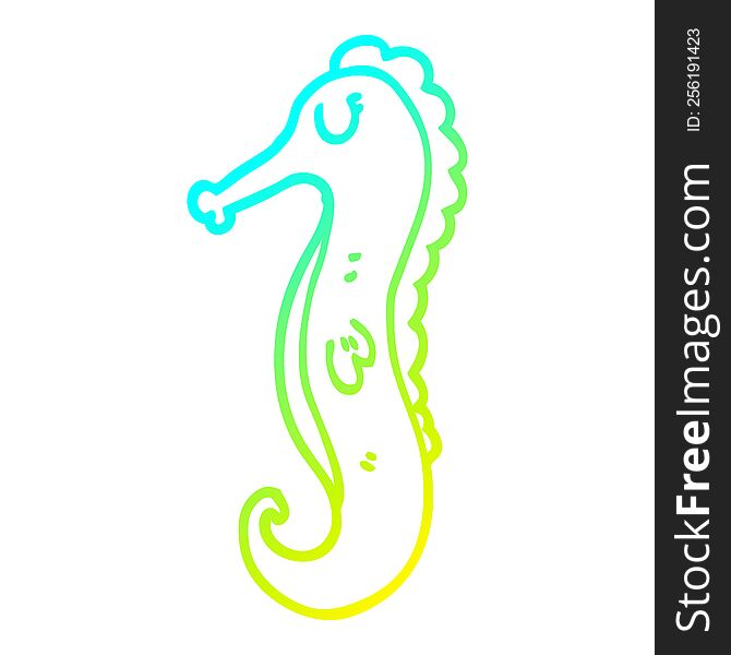Cold Gradient Line Drawing Cartoon Sea Horse