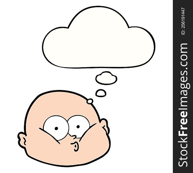 cartoon curious bald man with thought bubble. cartoon curious bald man with thought bubble